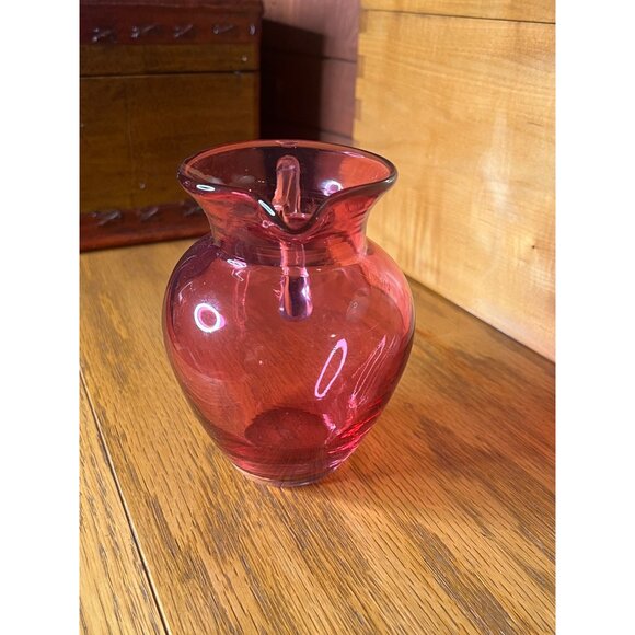 Vintage Victorian Cranberry Red Glass 5.5” tall Pitcher, 8 oz. - Picture 5 of 9